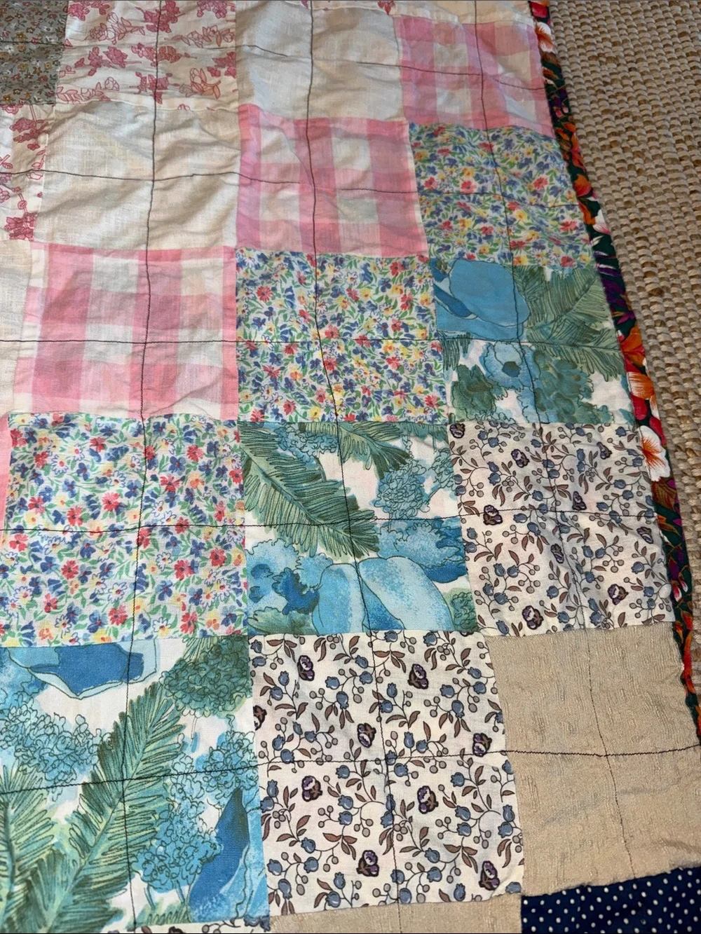 Vintage Patchwork Cotton Quilt with floral back- 36x36